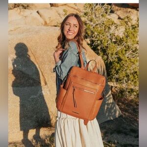 Poppy & Peonies Commuter Backpack - Cognac